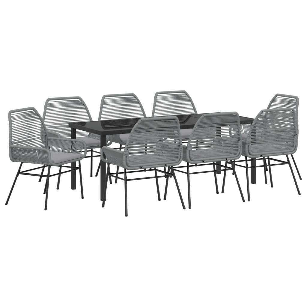 Set da Pranzo da Giardino da 9 Pezzi con Cuscini Grigio Polyrattan