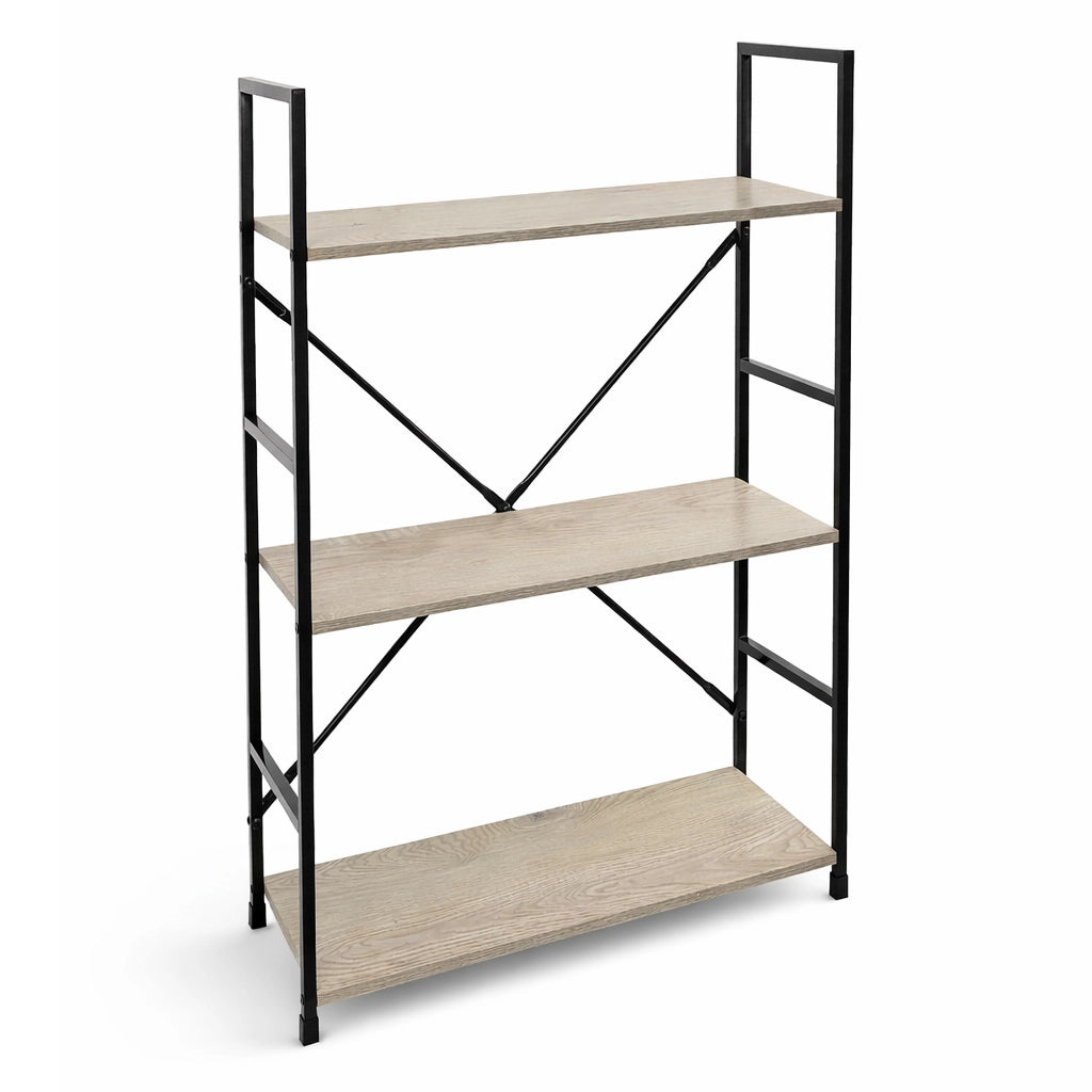Mobile Scaffale Industrial 3 Ripiani Metallo Nero Legno Mdf Rovere 59x24 H80cm
