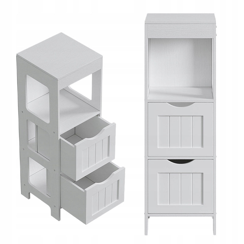 Mobile da bagno a colonna bianco con ripiani in legno 89x30x30 cm