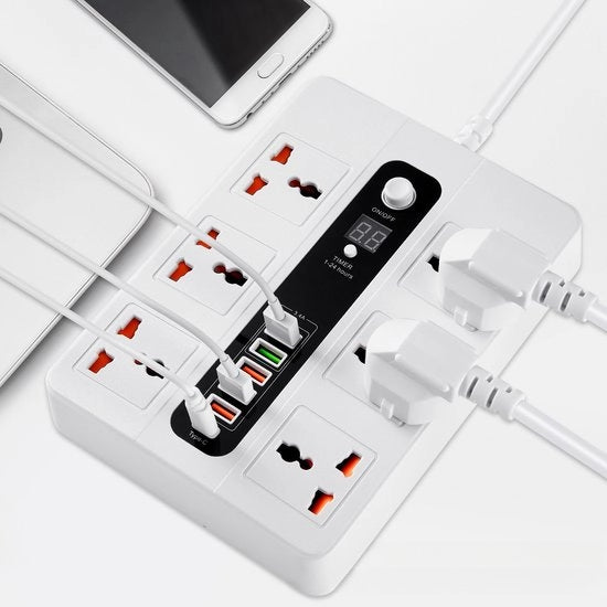 Pannello di alimentazione ad alta potenza, cavo estensibile, caricatore tipo C, presa USB, carica rapida 20W, presa timer, bianco