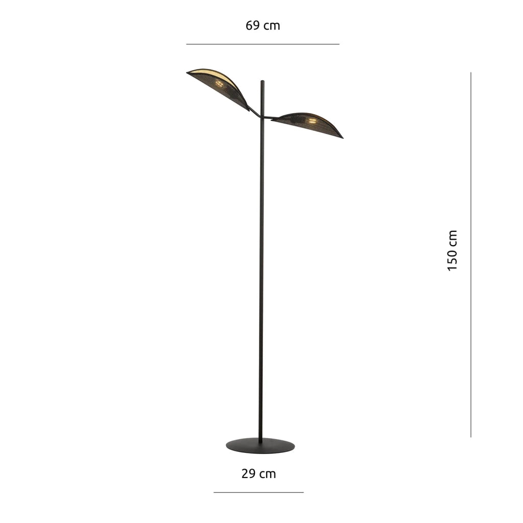 Piantana Moderno Eridano Acciaio Nero Oro 2 Luci E14 Ip20
