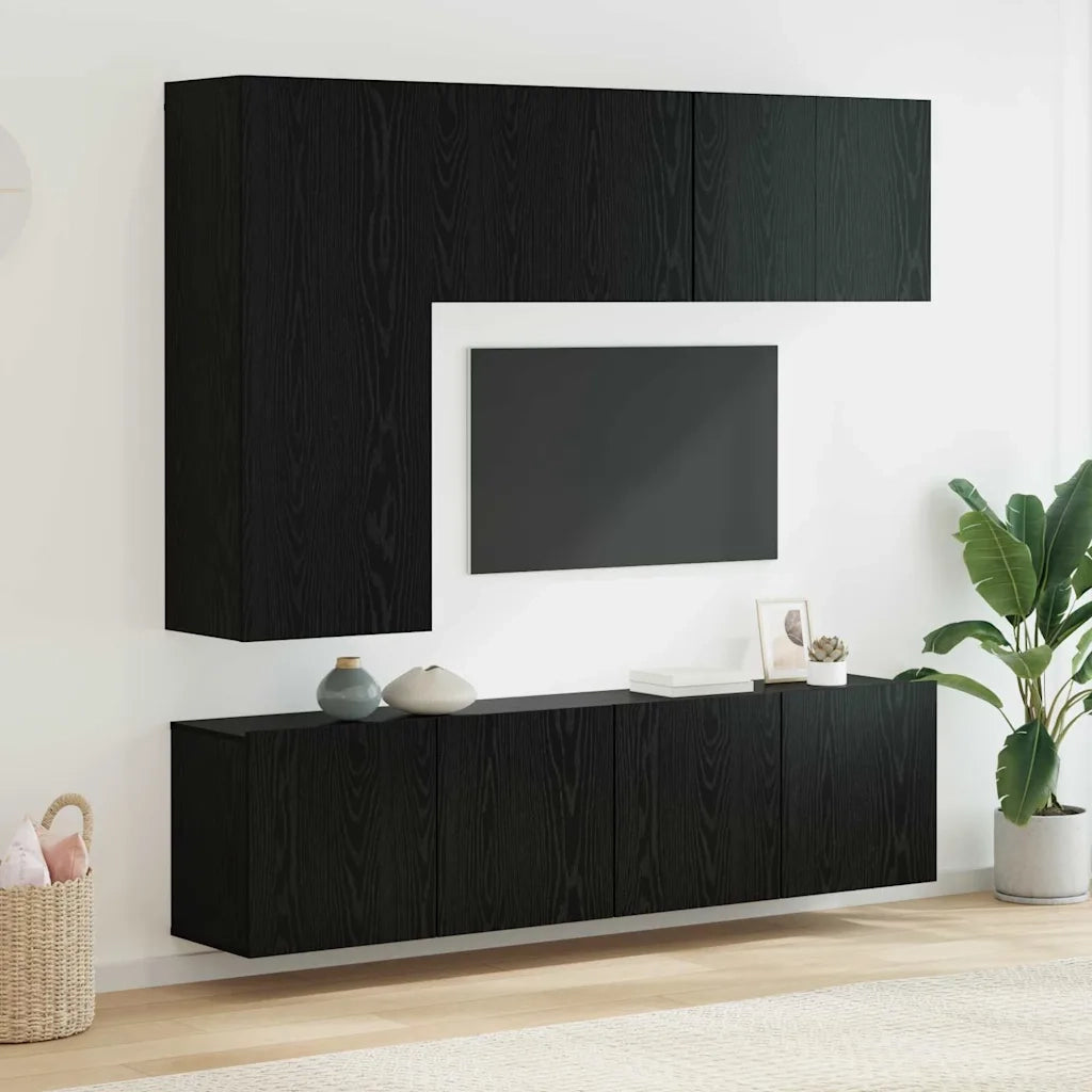 Mobile TV da Parete 5 pz-Set di 5 Credenza per TV sospesa Rovere Nero Legno multistrato 102787