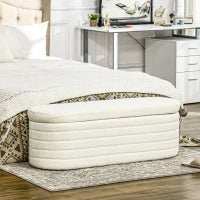Panca Fondo Letto in Tessuto Teddy con Vano Contenitore per Ingresso e Camera, 116x41x40.5cm, Crema