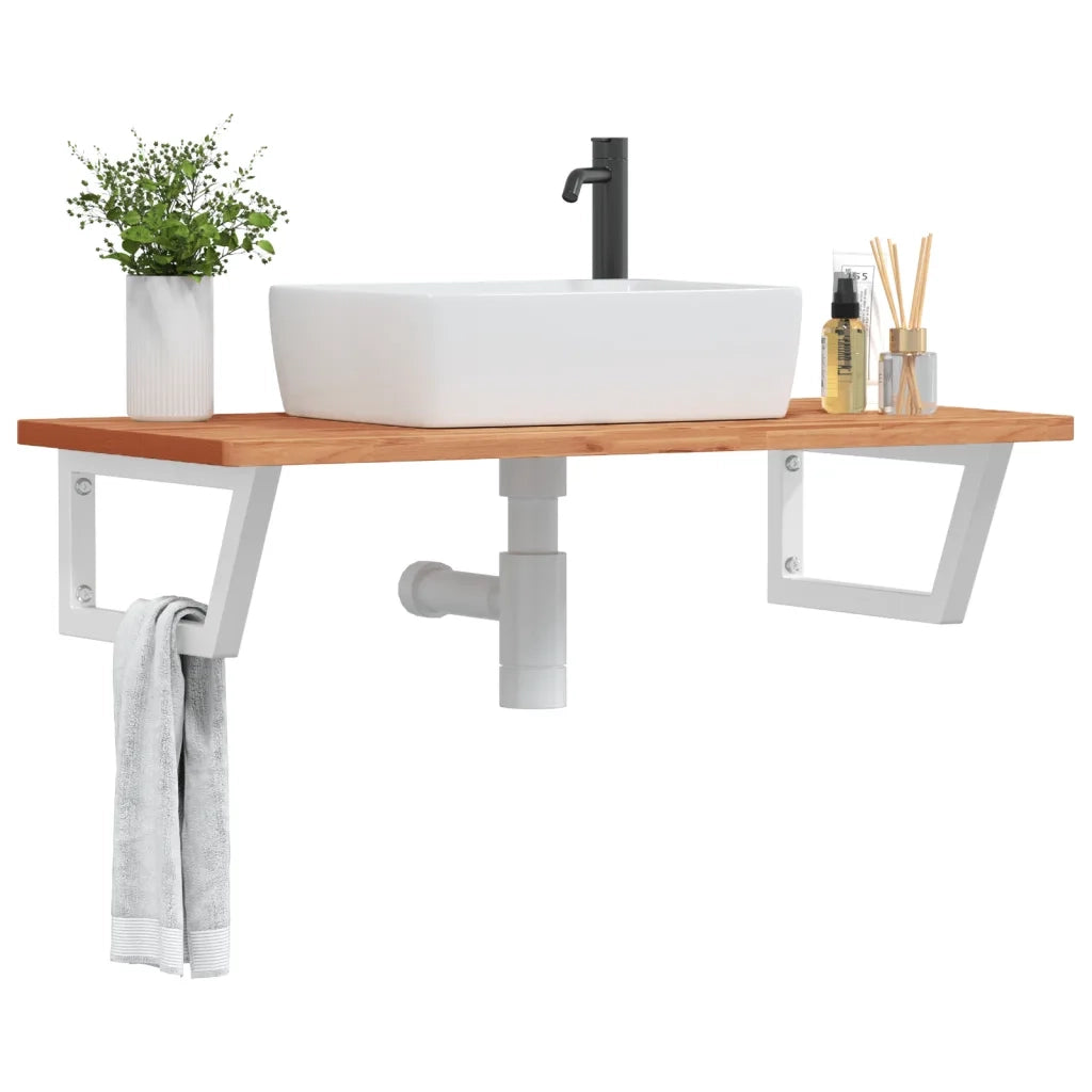 vidaXL Ripiano a Parete per Lavabo in Acciaio e Massello di Faggio