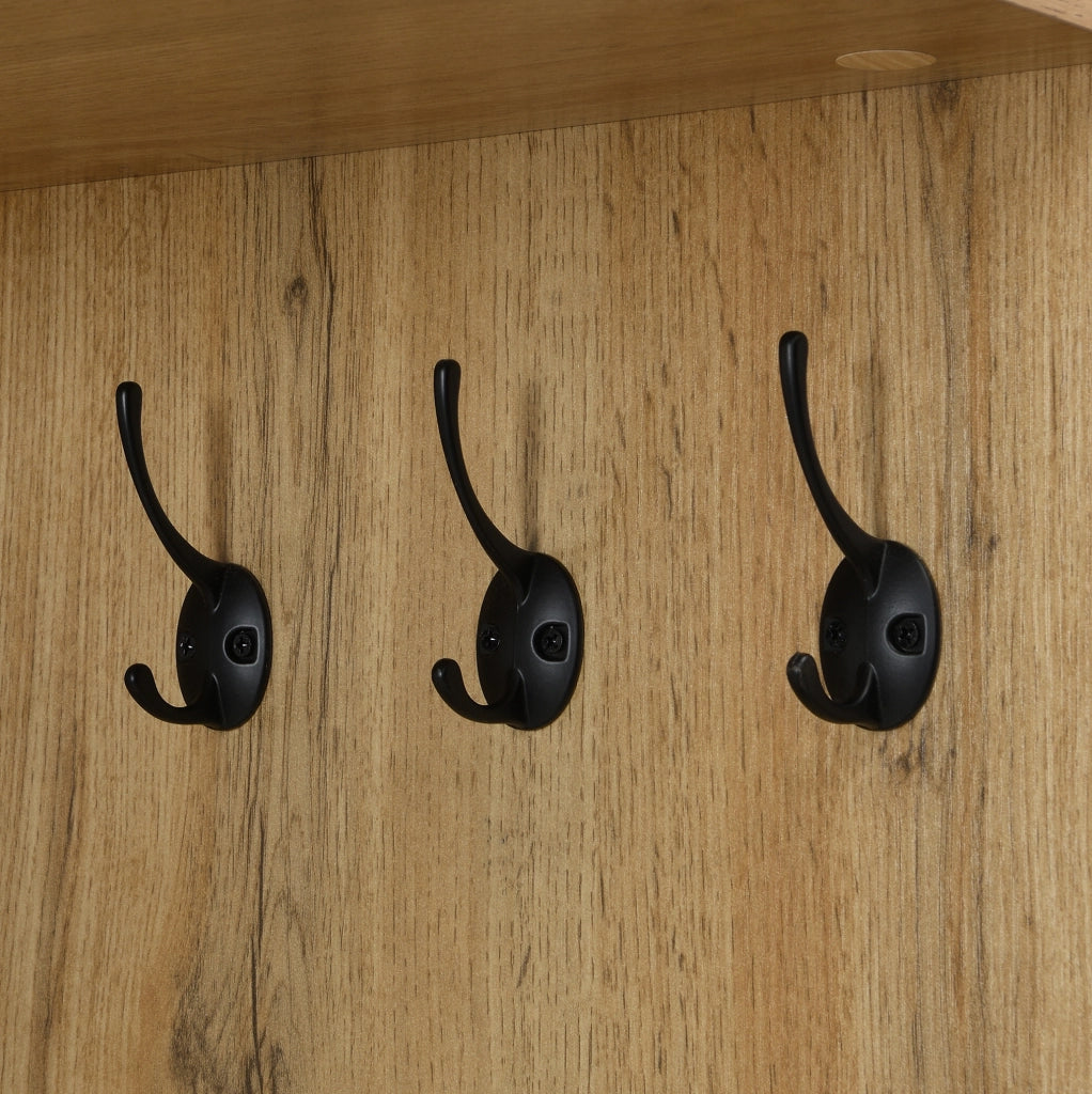 Mobile da ingresso 98，5x38x191 cm in MDF nero e legno con specchio