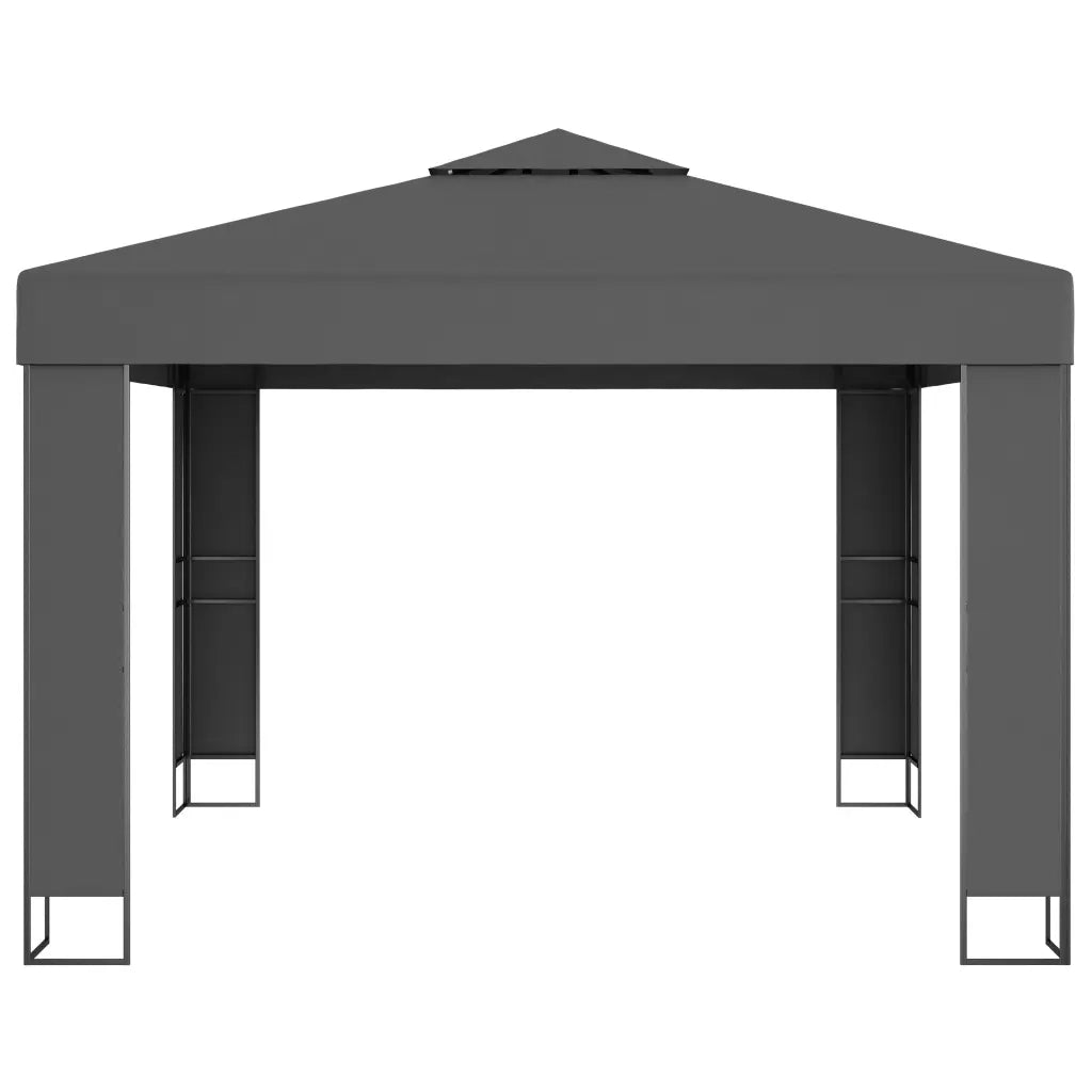 Gazebo con Tetto Doppio e Stringa di Luci LED 3x3 m Antracite