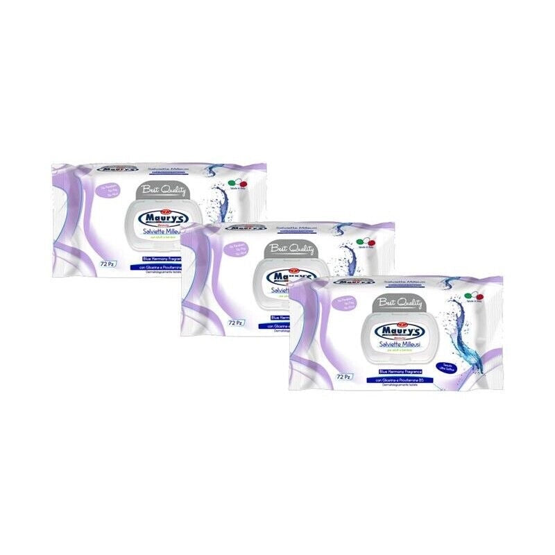 KIT SET 3 PZ MAURY'S SALVIETTE DETERGENTI UMIDIFICATE MILLEUSI BLU HARMONY 72PZ