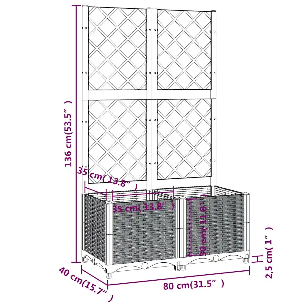 Fioriera da giardino con traliccio blu grigio 80x40x136 cm PP 318251