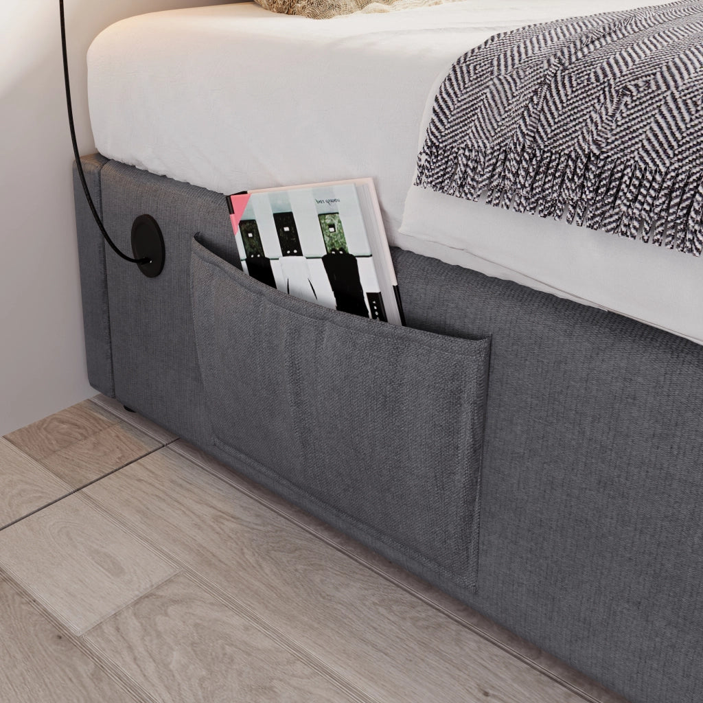 DESMIU Letto Contenitore Letto Singolo 90 × 200 cm con USB, Type-C e Tasca Laterale, Senza Materasso