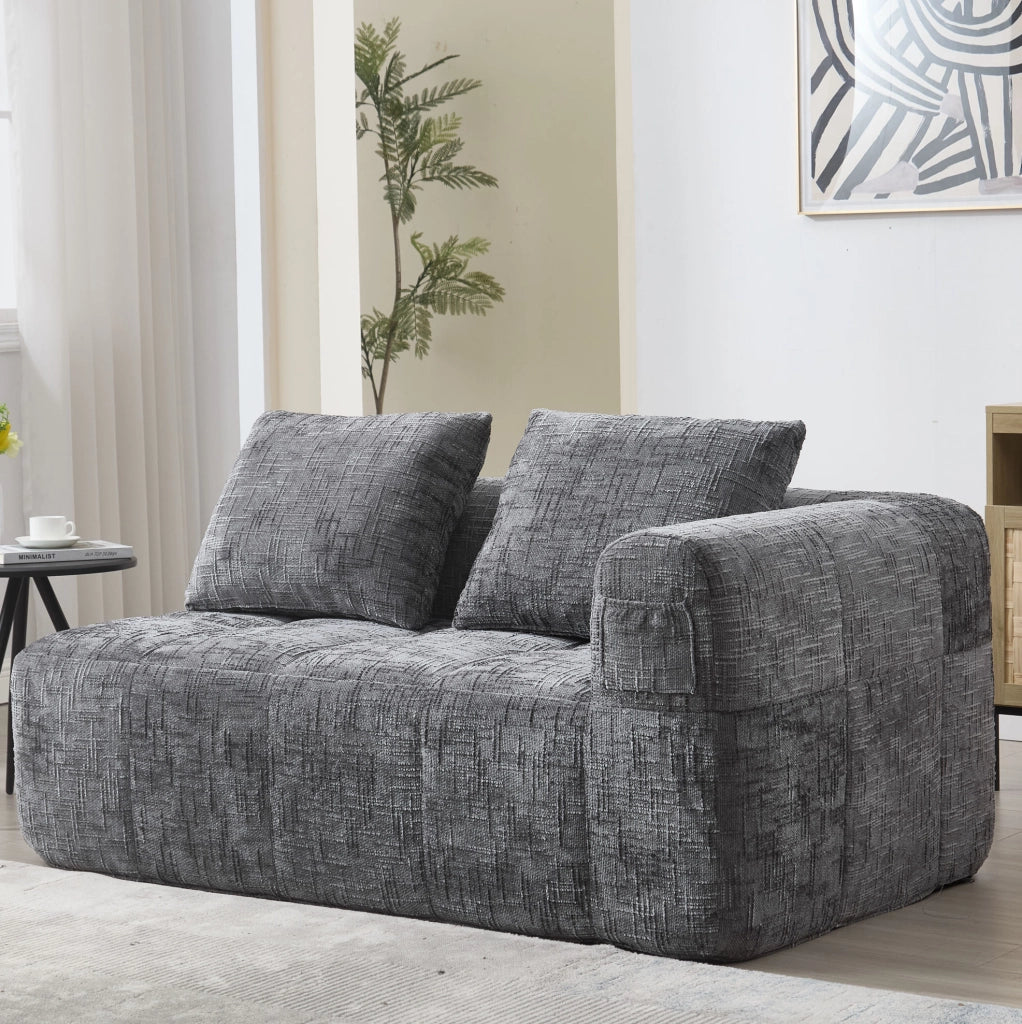 Divano chaise longue in ciniglia con tasche laterali e cuscino; 158 × 90 × 60 cm; grigio