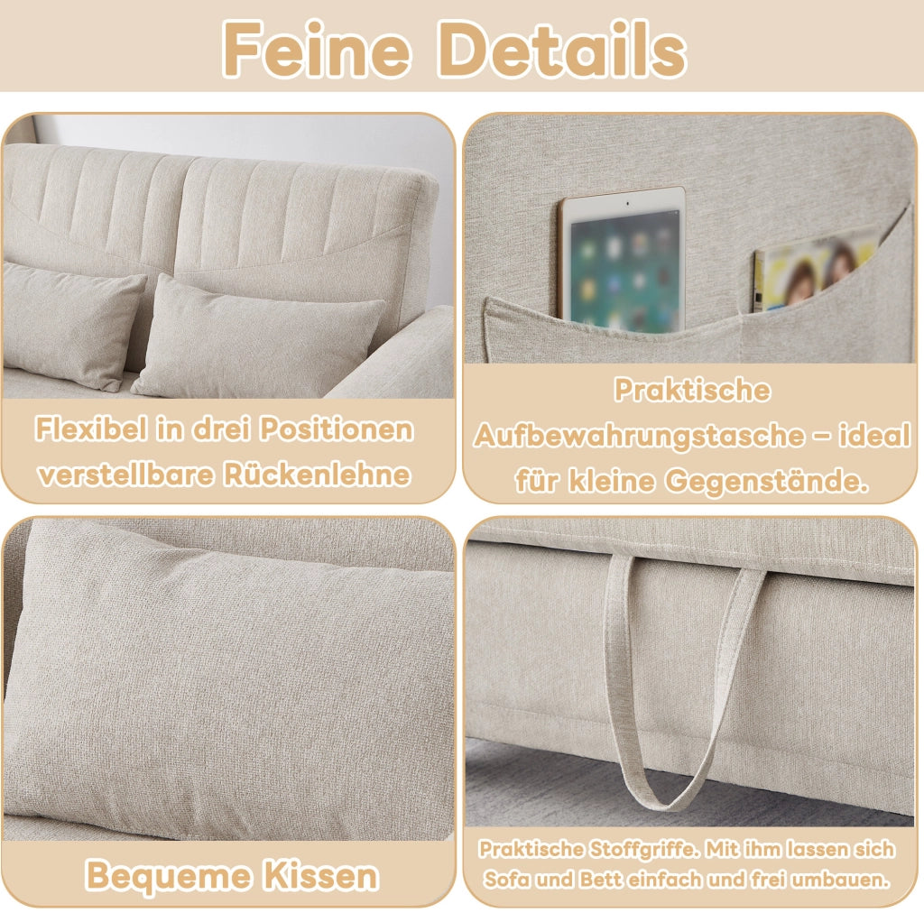 Divano letto estraibile 2 posti beige con schienale regolabile