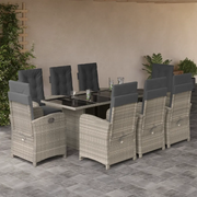 Set Pranzo da Giardino 9pz con Cuscini Grigio Chiaro Polyrattan