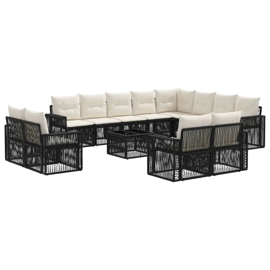 Set Divano da Giardino 13 pcs Nero e Bianco Crema polyrattan