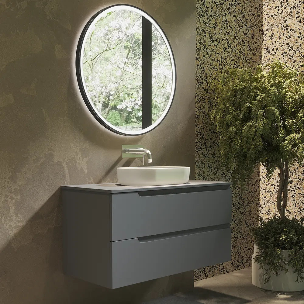 Mobile bagno sospeso 100 cm due cassetti color grigio opaco con top  | Moor
