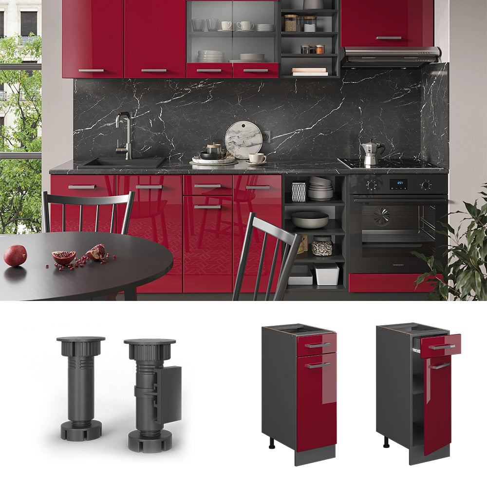 Vicco Mobiletto base per cucina Rosso lucido 30 cm senza piano di lavoro