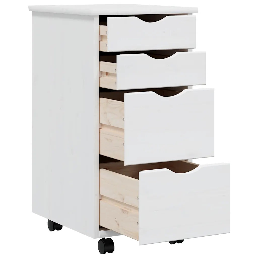 Mobiletto su ruote pratico con cassetti stile ufficio 34 x 39 x 65,5 cm realizzato in legno di pino bianco 02_0047172