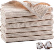 Asciugamano Wafel 100% Cotone 35 x 35 cm - Assorbente e Lavabile in Macchina (6 Pezzi Beige)