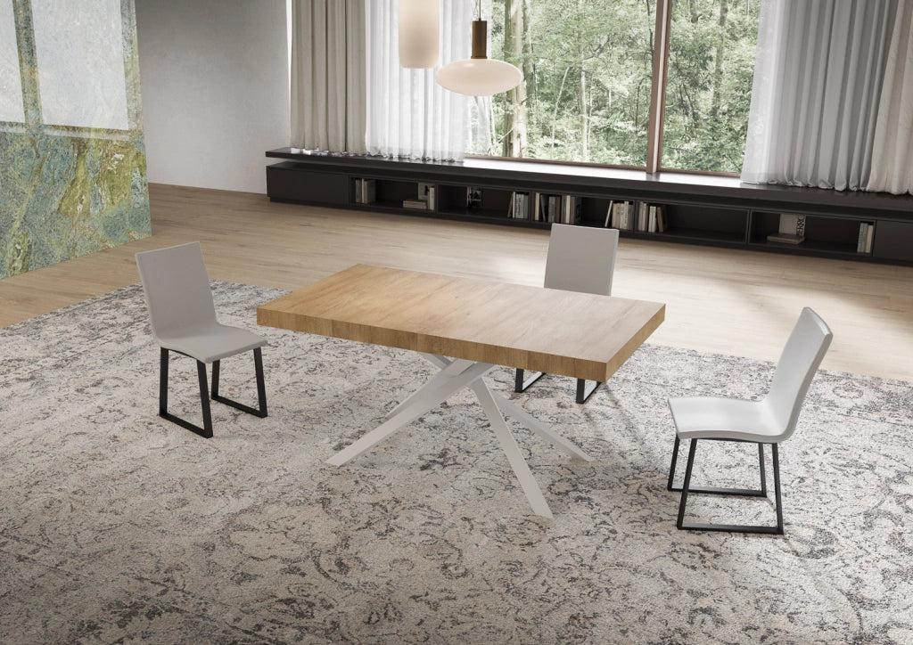 Tavolo allungabile 160/420x90 cm Niket quercia natura gambe bianche