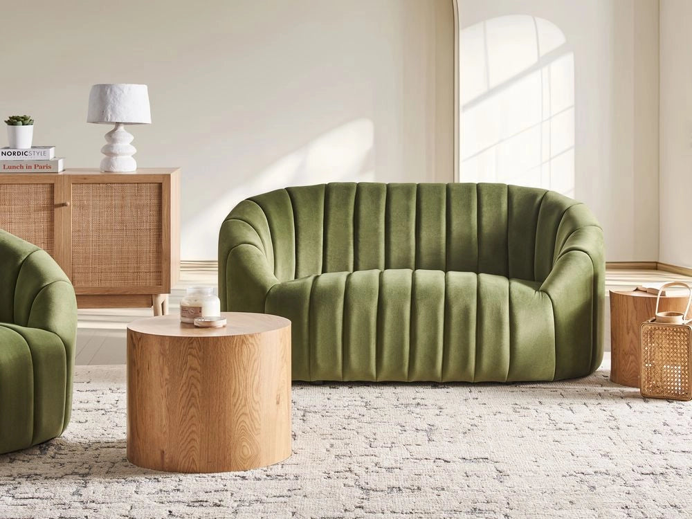 Divano 2 posti in velluto verde scuro Design contemporaneo e retrò Seduta imbottita e schienale basso