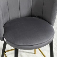 Set da 2 Sgabelli da Bar Vellutati con Poggiapiedi e Base in acciaio, 59x52x90cm, Grigio