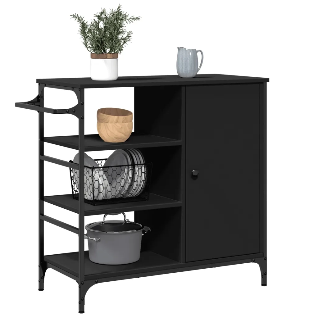 Carrello da Cucina-Scaffale per Cucina Nero 87,5x38,5x84,5 cm in Legno Multistrato