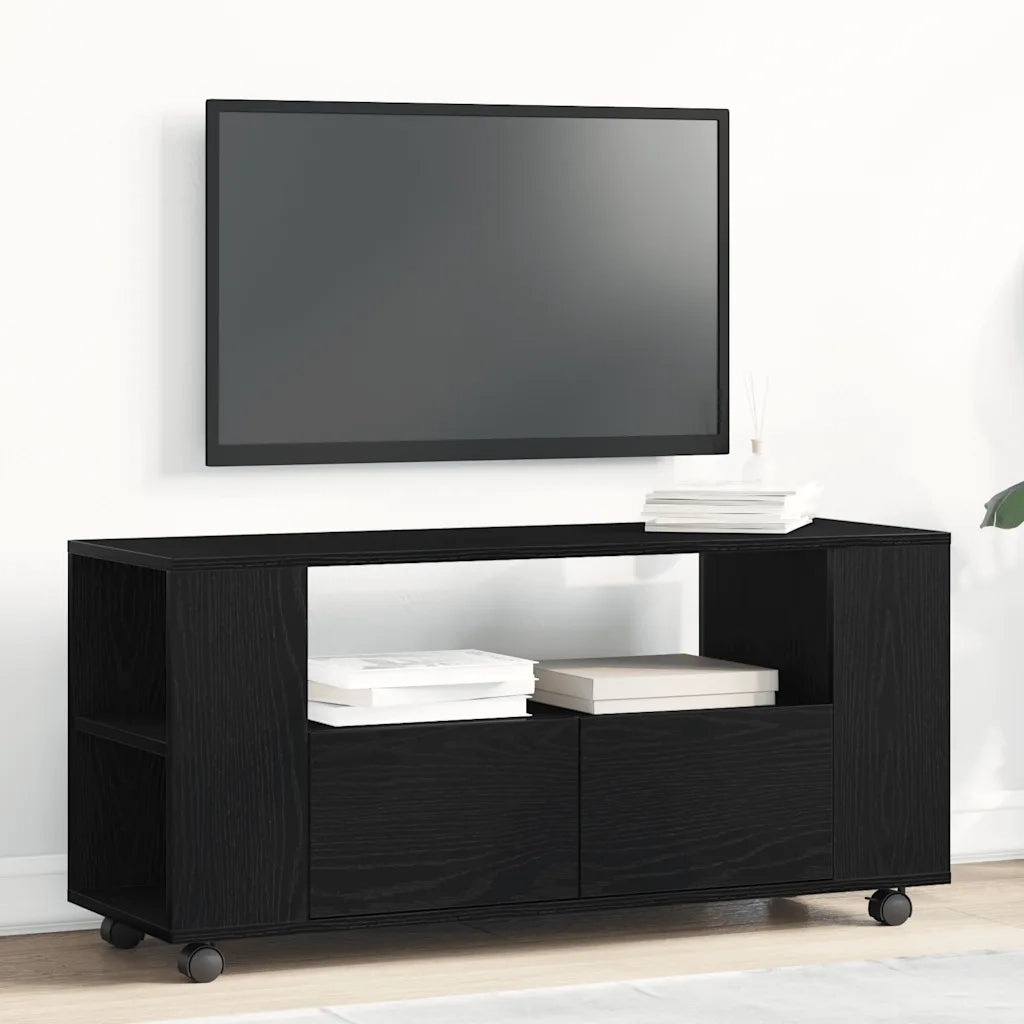 Mobile Porta TV con Ruote Rovere Nero 102x34,5x43 cm Truciolato 862479