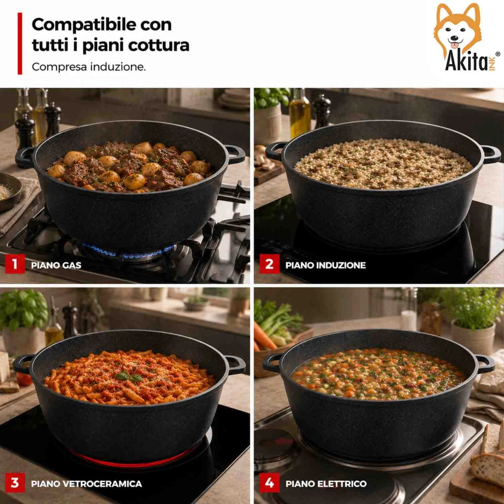 Akitaink Casseruola Alluminio Pressofuso Coperchio in Vetro 36 cm