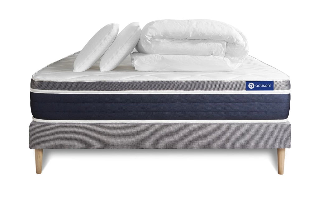 Pacchetto letto completo - Materasso 180x200cm + Box spring con doghe (in kit) + 2 cuscini + Piumino - Actilatex Confort