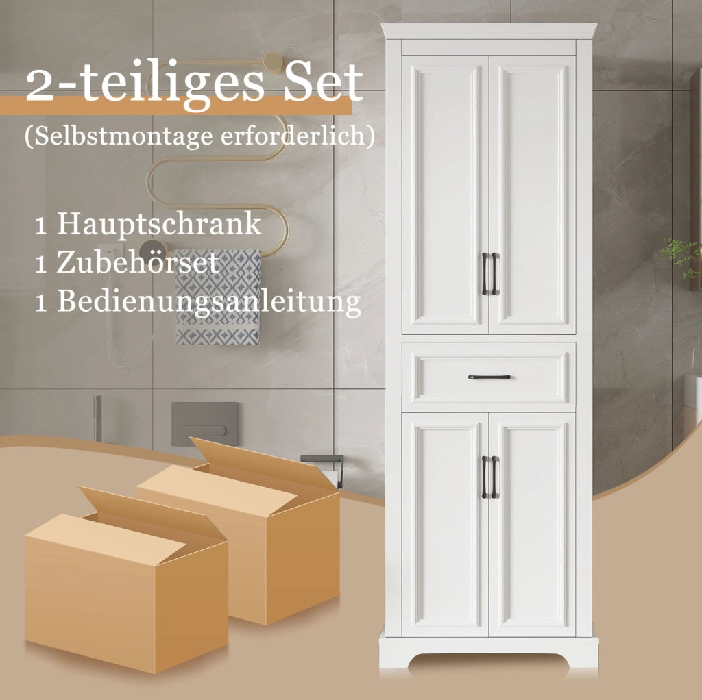 Colonna bagno in MDF bianca 60x40x180 cm con 2 ante, cassetto e ripiani regolabili