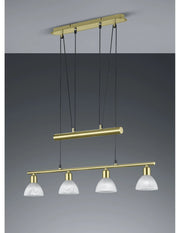 Lampadario Ottone Sali e Scendi Bilanciere 4 Paralume Vetro Levisto Trio Lighting