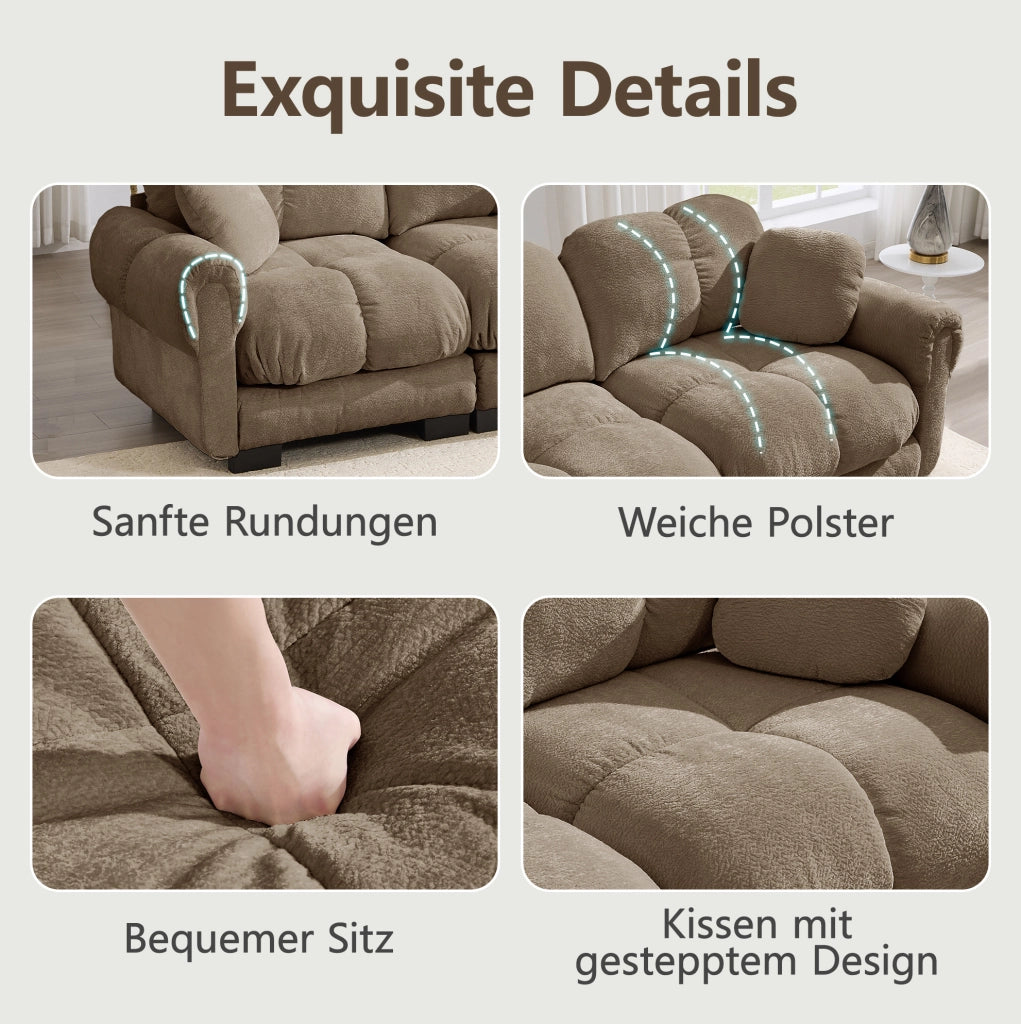 Divano modulare in chenille 330x86x90 cm marrone