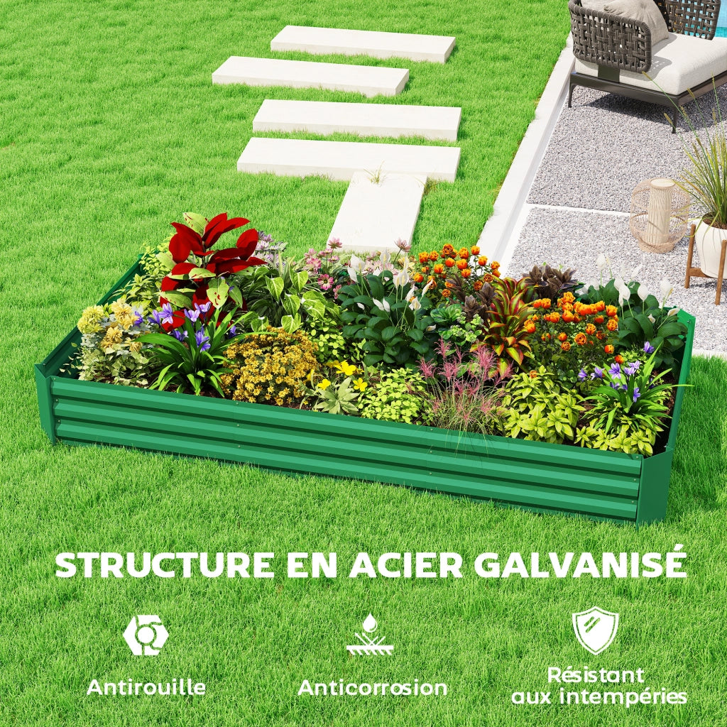 Jardiniere da esterno quadrata per orto galvanizzata 240x120x30 cm ¨C zephmum ¨C verde