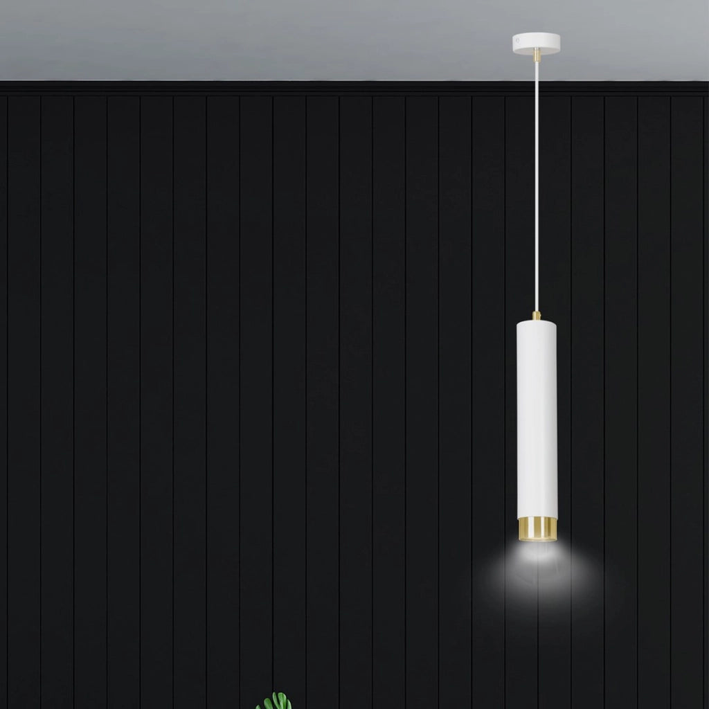 Lampada a sospensione Kibo in acciaio bianco e oro