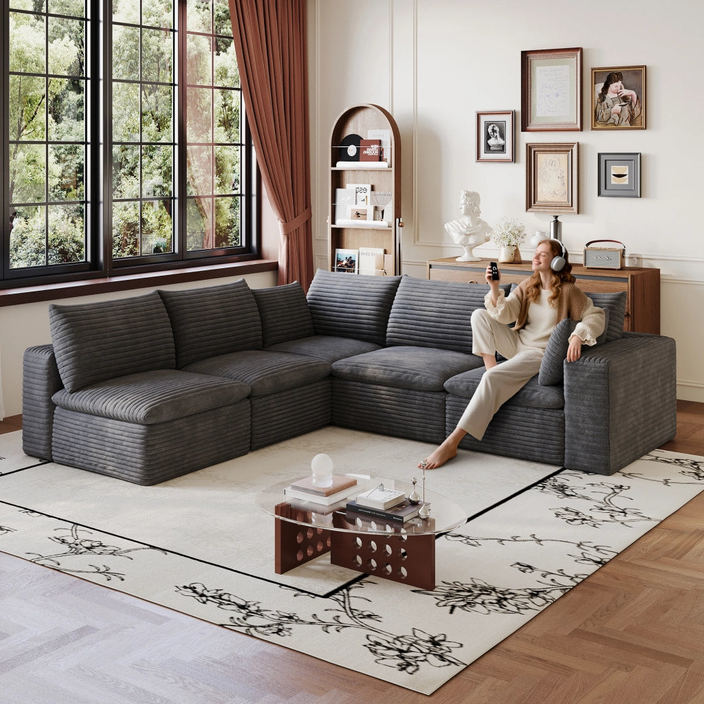 Divano Cloud 260x250 ¨C MINIMAL ¨C Velluto a Coste Grigio Scuro, Imbottito, Senza Montaggio