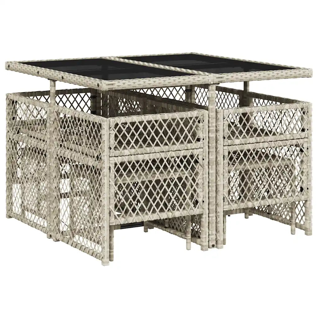 Set Pranzo da Giardino 9pz | Set Salotto da Giardino con Cuscini Grigio Chiaro Polyrattan
