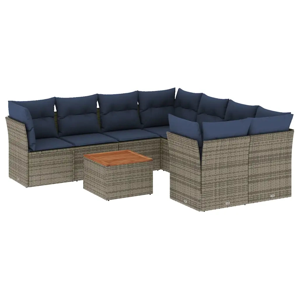Set Divani da Giardino 9 pz con Cuscini Grigio in Polyrattan 3255865