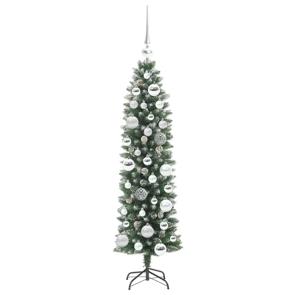 Albero di Natale Artificiale Sottile Verde e Bianco 120 cm