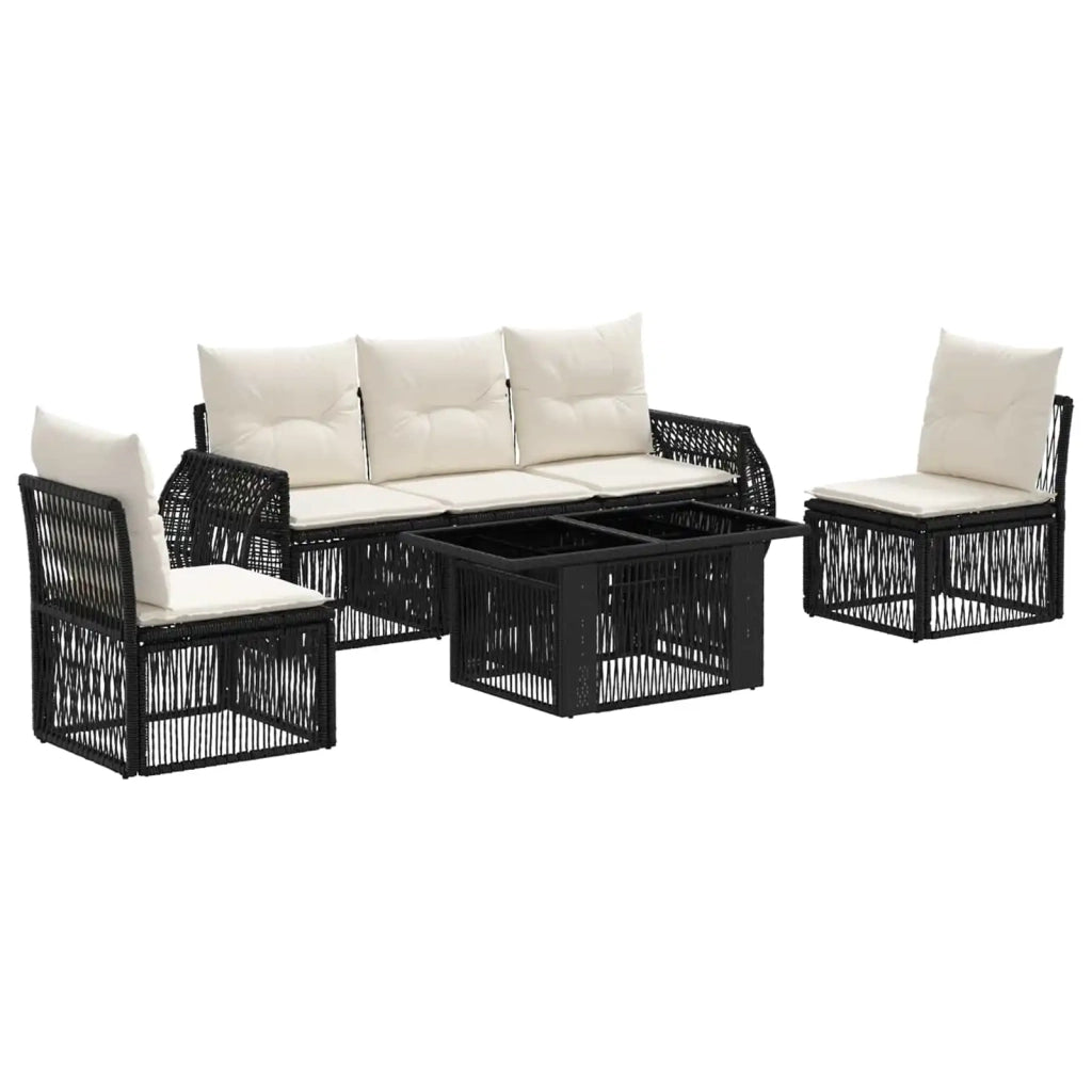 Set Divano da Giardino 6 pz Nero e Bianco Crema polyrattan 3436921