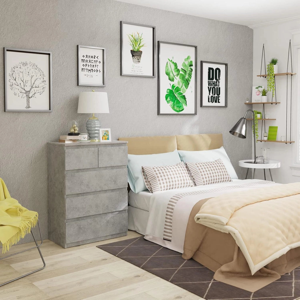 Mobili Cassettiera con 5 Cassetti, Armadietto per Camera da Letto e Bagno, Multifunzione, in Legno (Grigio)