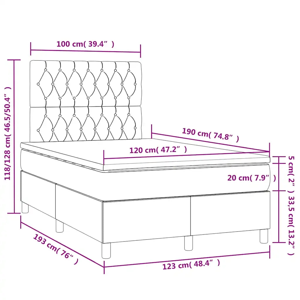 Letto a Molle con Materasso e LED Nero 120x190 cm in Tessuto