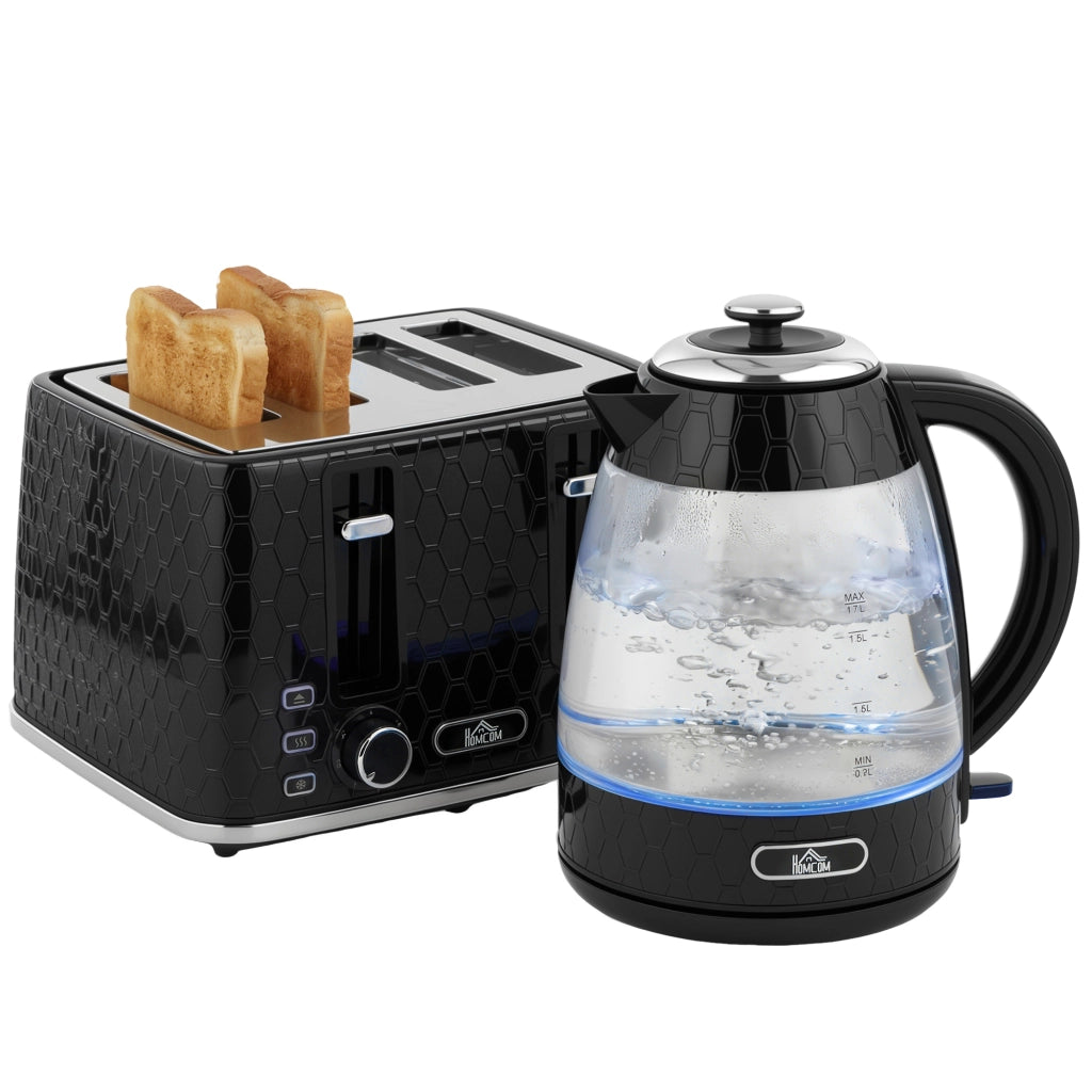Bollitore Elettrico Veloce 1,7L 2200W con Tostapane 4 Fette e Filtro Anticalcare ¨C zephmum ¨C Nero