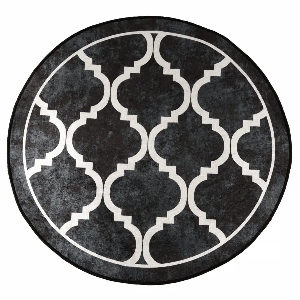 Tappeto Lavabile Nero e Bianco Ø 120 cm 136608