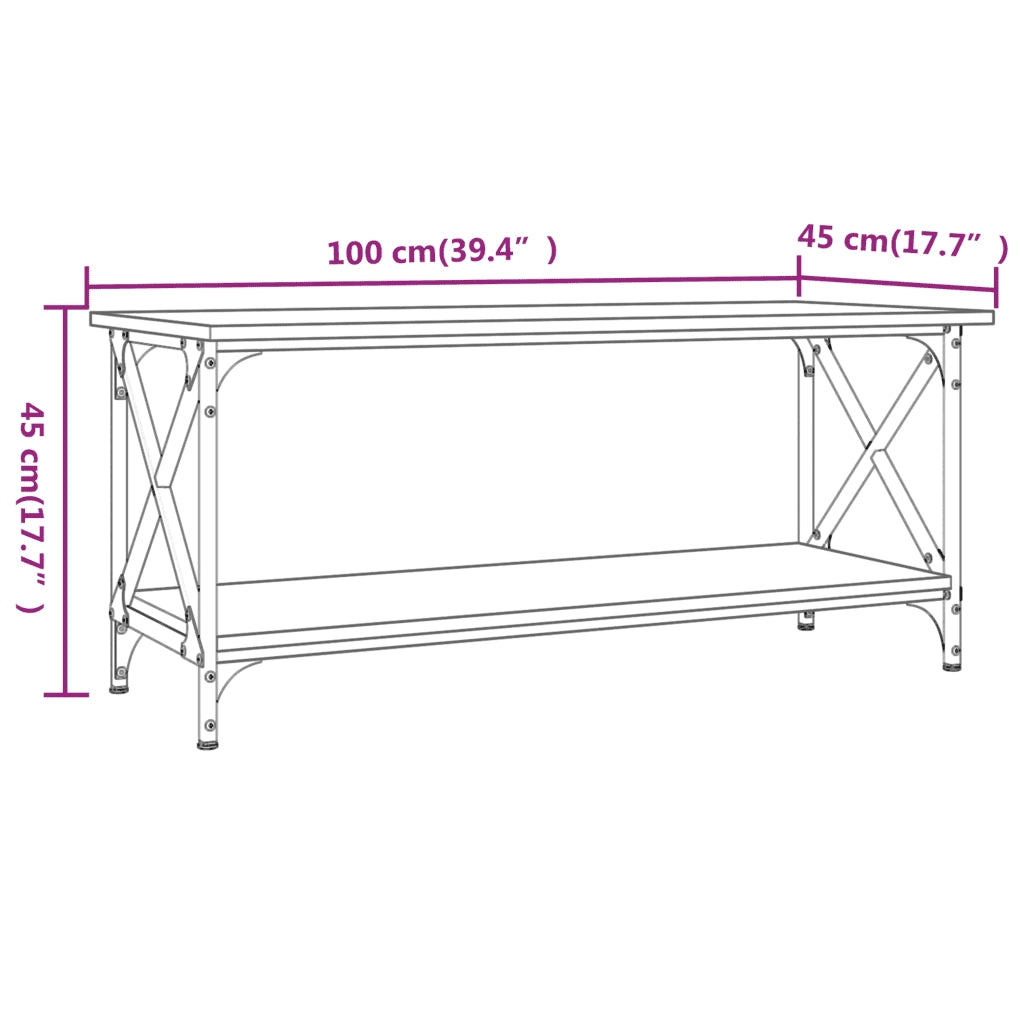 Tavolino Grigio Sonoma 100x45x45cm in Legno Multistrato e Ferro 823315
