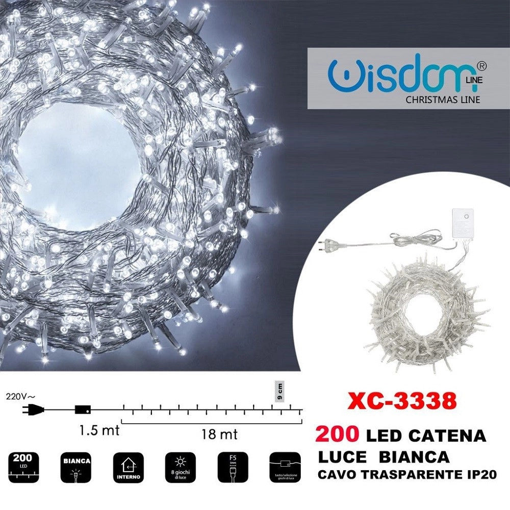 Trade Shop - Catena Luminosa 200 Luci Led Lucciole Luce Bianca Cavo Trasparente Ip20 Xc-3338 -