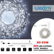 Trade Shop - Catena Luminosa 200 Luci Led Lucciole Luce Bianca Cavo Trasparente Ip20 Xc-3338 -