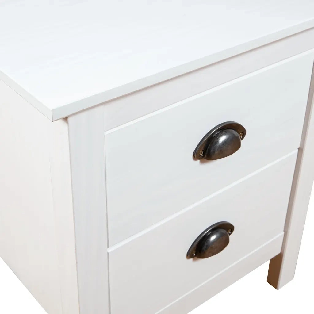 Comodino Hill Bianco 46x35x49,5 cm Legno Massello di Pino 288904