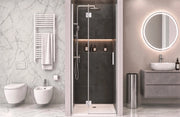 Box doccia 110 cm anta singola ad UN BATTENTE per nicchia H200 cm cristallo anticalcare trasparente 6mm profilo CROMATO