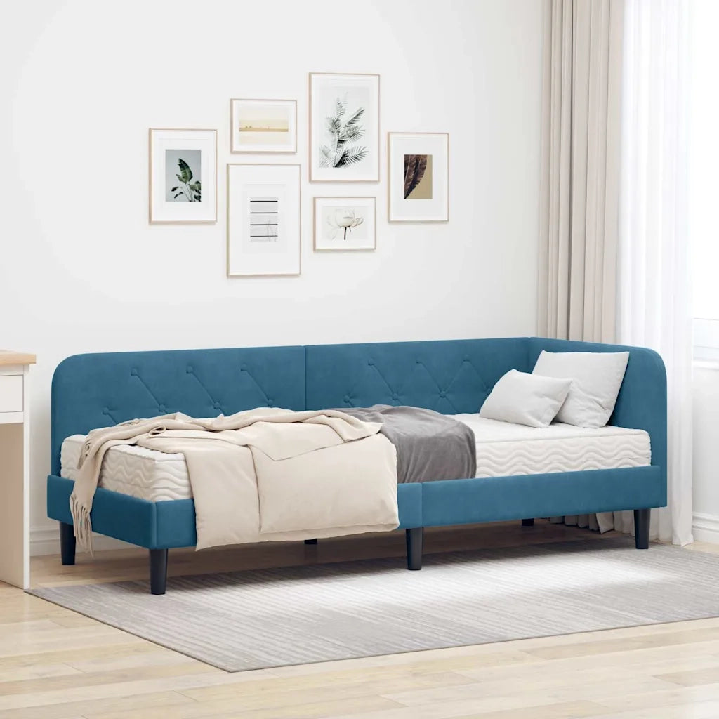 Cornice del letto ad angolo Blu 80 x 200 cm Velluto