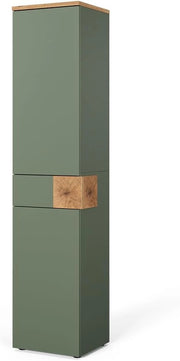 Armadio per il bagno Eden, Verde, 40 x 184.2 cm con 2 ante e 1 cassetto, ampio spazio per gli utensili da bagno