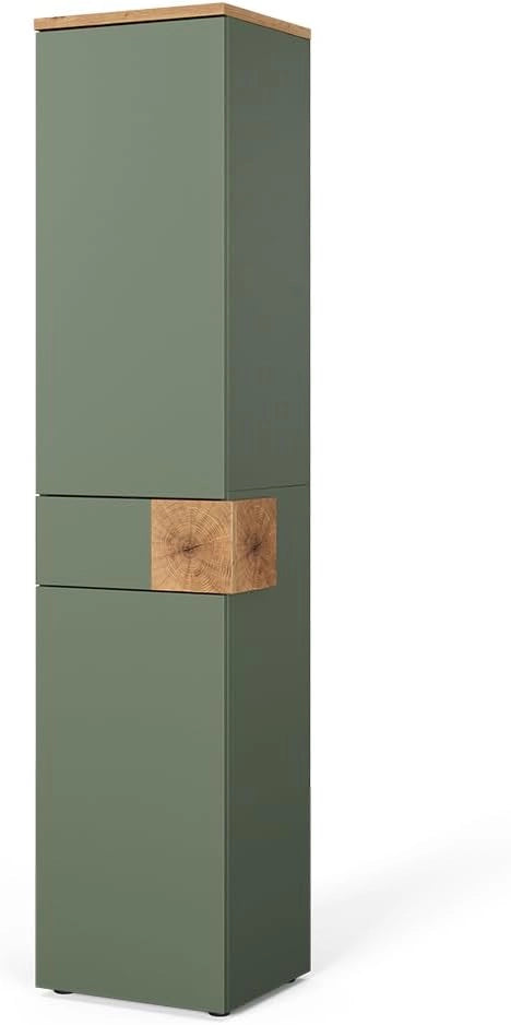 Armadio per il bagno Eden, Verde, 40 x 184.2 cm con 2 ante e 1 cassetto, ampio spazio per gli utensili da bagno